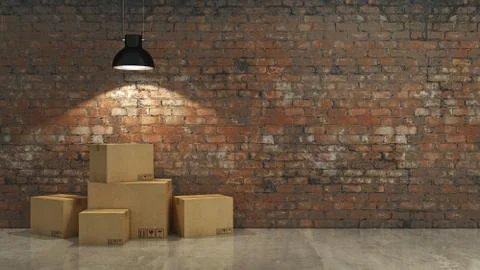 Boxes in empty room 3D Stock Illustration