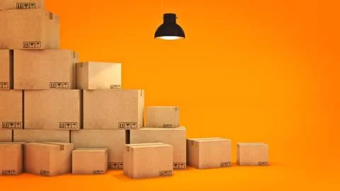 Boxes in empty room 3D Stock Illustration