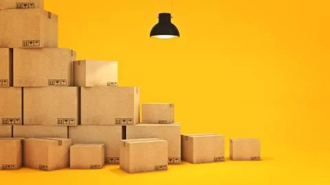 Boxes in empty room 3D Stock Illustration