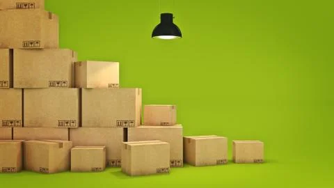 Boxes in empty room 3D Stock Illustration