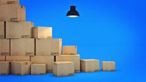 Boxes in empty room 3D Stock Illustration