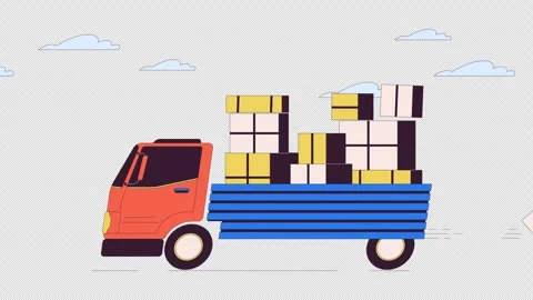 Boxes falling from driving truck line 2D object animation Video stock 301875641