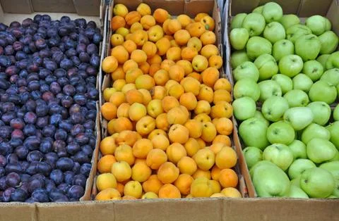 Boxes of fruit Stock Photos