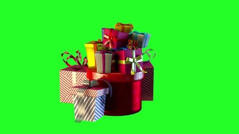 Boxes with gifts rotating on a green background Video stock 83541705