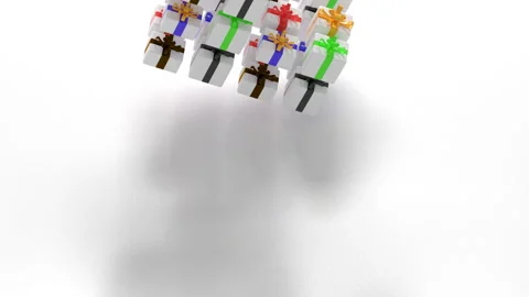 Boxes with gifts scatter on a white background, concept of upcoming holidays Stock Footage 97545543