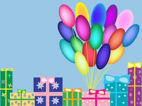Boxes with gifts vector background birthday balloons 스톡 일러스트