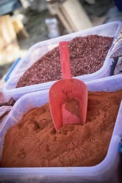 Boxes of ground paprika Stock Photos