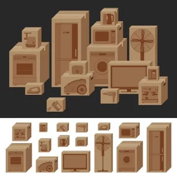 Boxes with household appliances. Illustrazione stock