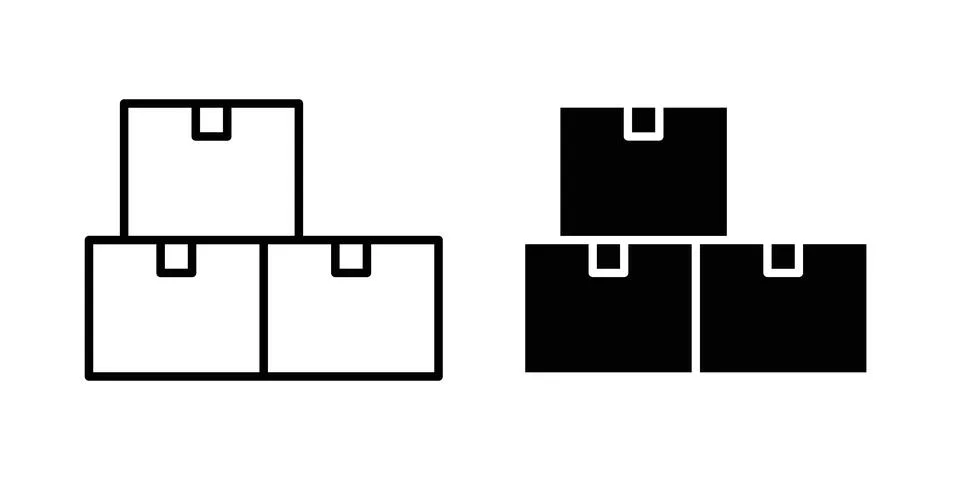 Boxes icon solid, line, and editable vector set. イラスト素材