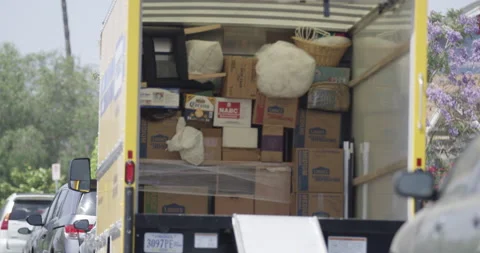 Boxes inside moving truck close up Stock Footage 138957130