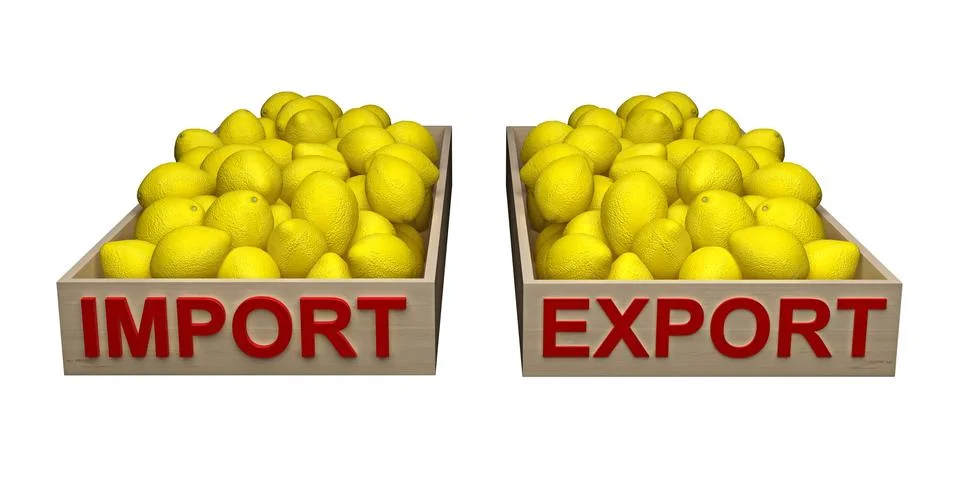 Boxes with lemon with text import export Stock Illustration