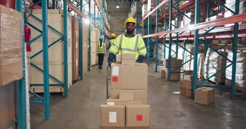 Boxes, man and logistics worker in warehouse for delivery, inventory or order Stock Footage 335896145