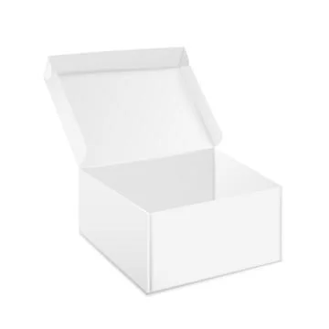 Boxes mockup. Open and closed realistic white cardboard package, paper gift box Stock Illustration