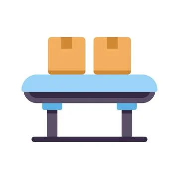 Boxes moving along conveyor belt in logistics system Stock Illustration