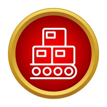 Boxes moving on conveyor belt system icon 스톡 일러스트