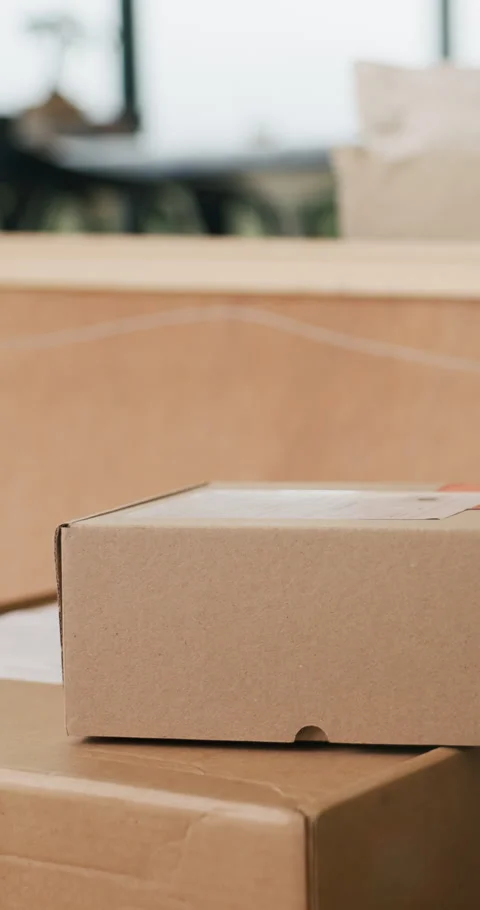 Boxes, package and e commerce for storage, parcel or delivery with eco friendly Stock Footage 335267132