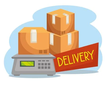 Boxes packages distribution and weighing machine Illustrazione stock