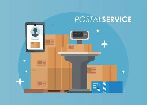 Boxes packings with scale balance postal service isolated style Stock Illustration