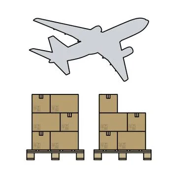 Boxes On Pallet Under Airplane Stock Illustration