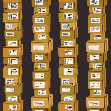Boxes, parcels and shipments seamless pattern Illustrazione stock