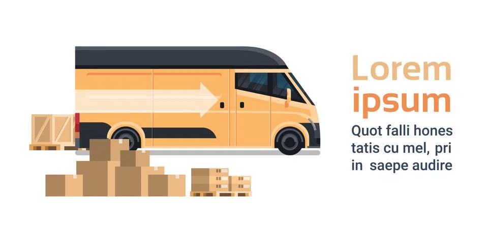 Boxes Parcels Stuck Over Delivery Truck Template Background, Goods Shipping Illustrazione stock