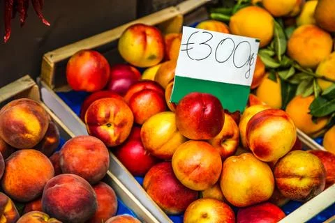 Boxes of peaches Stock Photos