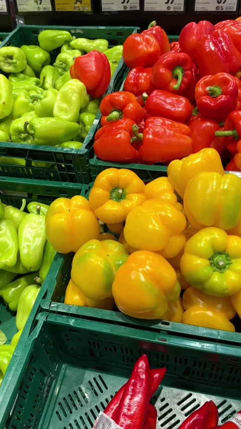 Boxes of Peppers in store Stock Footage 280640661
