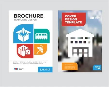 Boxes piles sto inside a garage for delivery brochure flyer design template Stock Illustration