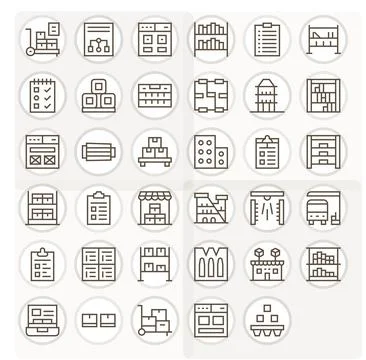 Boxes Premium Vector Bundle with 35 Retina Ready PIXEL Perfect Regular Line.. Stock Illustration