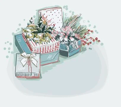 Boxes presents blue vector christmas card background soft color pastel paint  스톡 일러스트