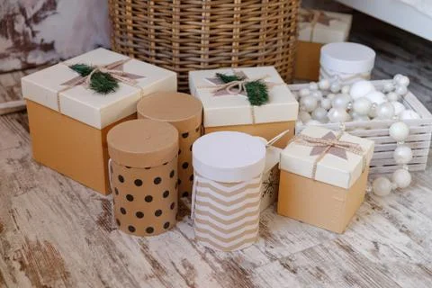 Boxes Of Presents Under The Christmas Tree Stock Photos