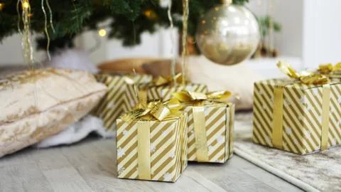 Boxes of presents under the Christmas tree Stock Photos