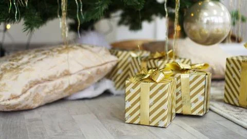 Boxes of presents under the Christmas tree Stock Photos