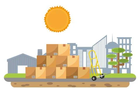 Boxes with pushcart Stock Illustration