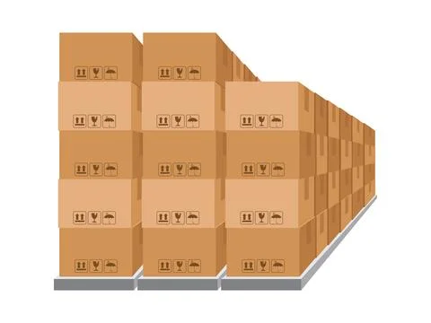 Boxes on racks, warehouse storage box, carton box on shelf, logistics, carg.. イラスト素材