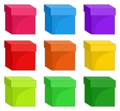 Boxes set. Collection of colorful closed warehouse cardboard box. Color image Stock Illustration