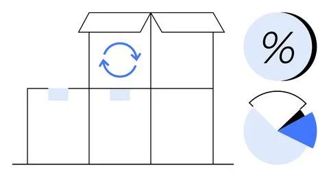 Boxes Stacked with Circular Arrow and Pie Chart Icons Indicating Shipping a.. Stockillustratie