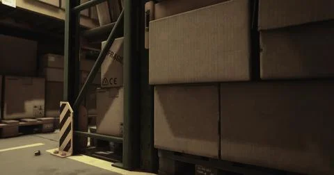 Boxes stacked in a warehouse during daytime showcasing organized storage イラスト素材