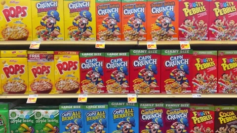 Boxes of sugar breakfast cereal Stock Footage 304743237