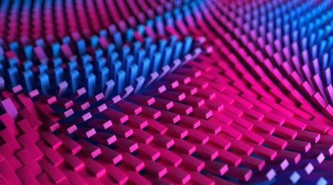 Boxes surface with abstract pattern colorful waves. Abstract geometric 3d render Stock Illustration