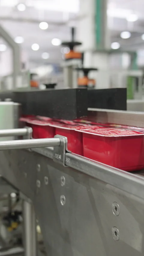 Boxes of tomato paste in a canned food production facility Stock Footage 320290088
