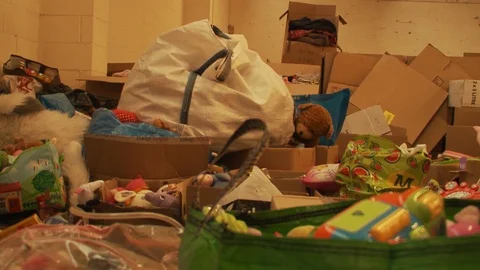 Boxes of Toys &amp; Donations Video stock 112728464