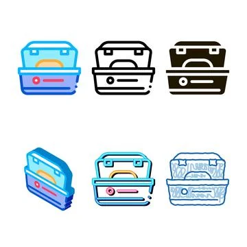 Boxes trays icon vector outline set Stock Illustration