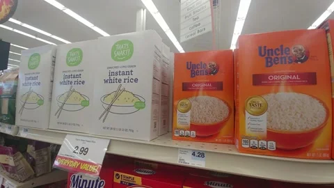 Boxes of Uncle Ben's Rice on a Shelf in Grocery Store Stock Footage 133259896