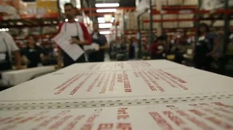 Boxes of votes picked off of a moving cart Stock Footage 12488631