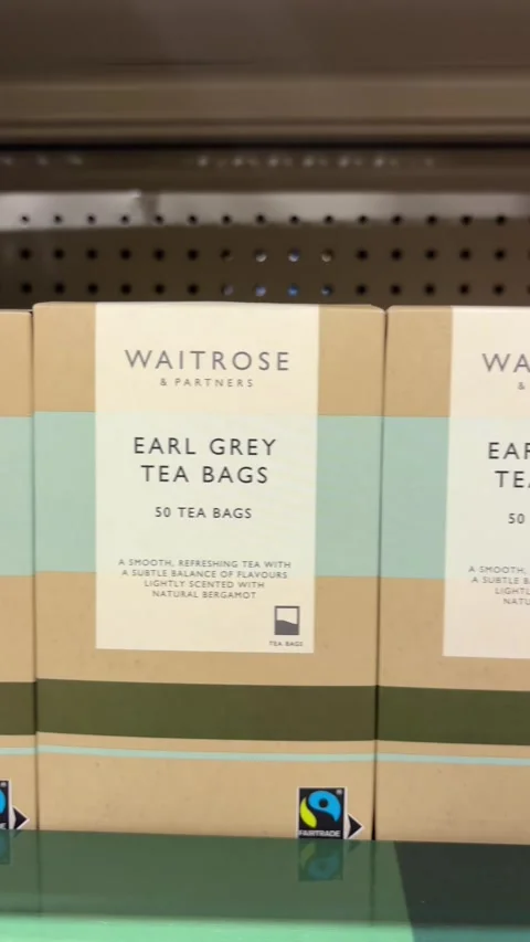 Boxes of Waitrose earl grey tea Stock Footage 329897343