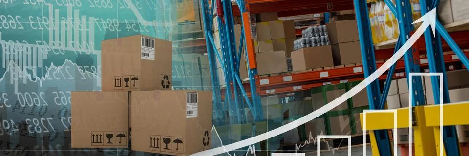 Boxes in warehouse, transition 스톡 사진