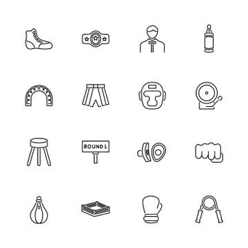 Boxing and Fighting - Flat Vector Icons Stock Illustration