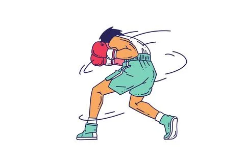 Boxing athlete flat illustration throwing a powerful punch with gloves and Illustration