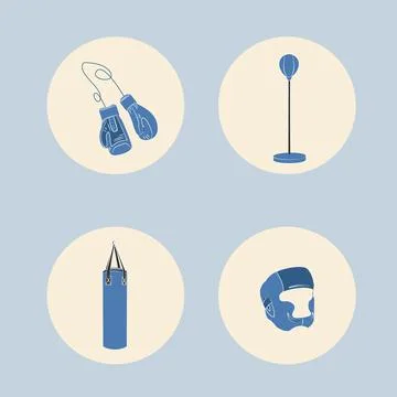 Boxing center flat concept vector illustration. Boxing equipment objects. Stock Illustration